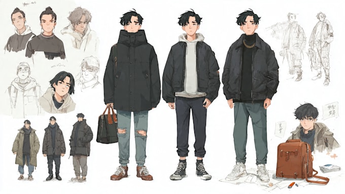 Draw concept art and character sheets in anime style by Geneciacoy | Fiverr