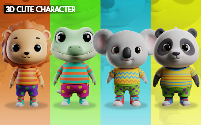 create cute 3d characters, animals, cartoon, mascot, modeling, and chibi