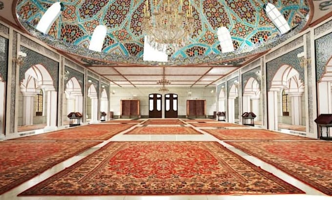 create 2d floor plan, 3d mosque, church interior modeling with 3d rendering