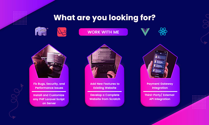 fix and develop PHP, laravel, vue js, react js website