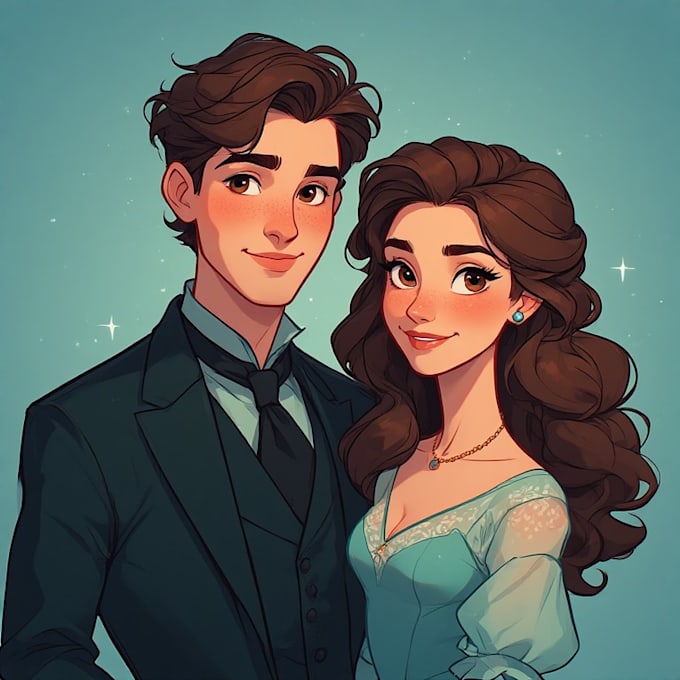 professional disney couple portrait illustration