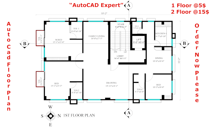create professional auto cad 2d drawings and architectural floor plans