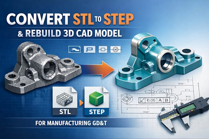 convert stl to step and rebuild editable 3d cad model for manufacturing