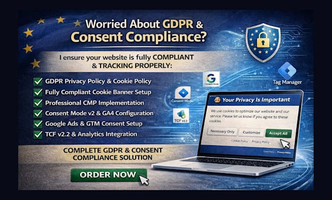write gdpr privacy policy, cookie policy, cmp, consent mode v2 compliance
