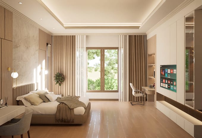do realistic bedroom render interior design
