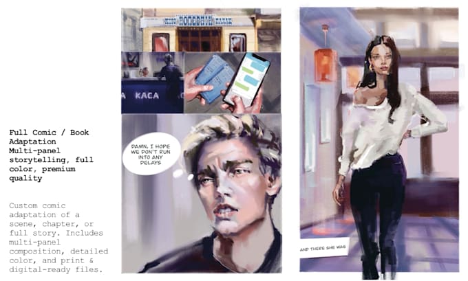 do custom comic illustration romantic stories and book adaptations