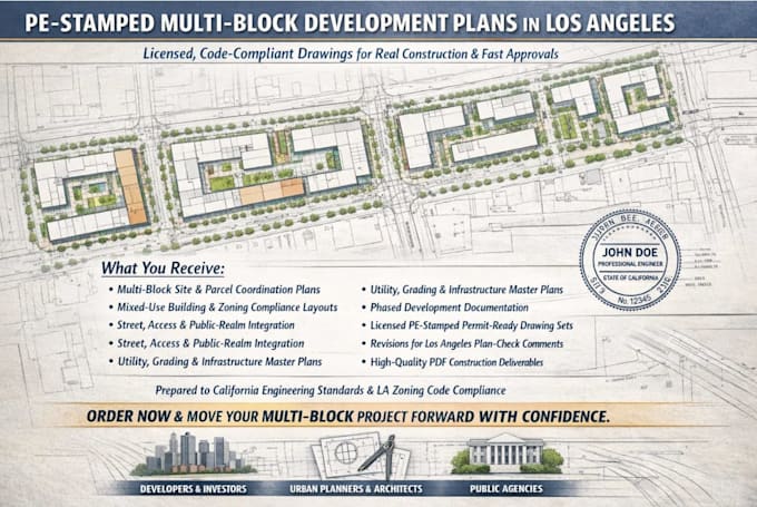 deliver pe stamped multi block development plans in los angeles
