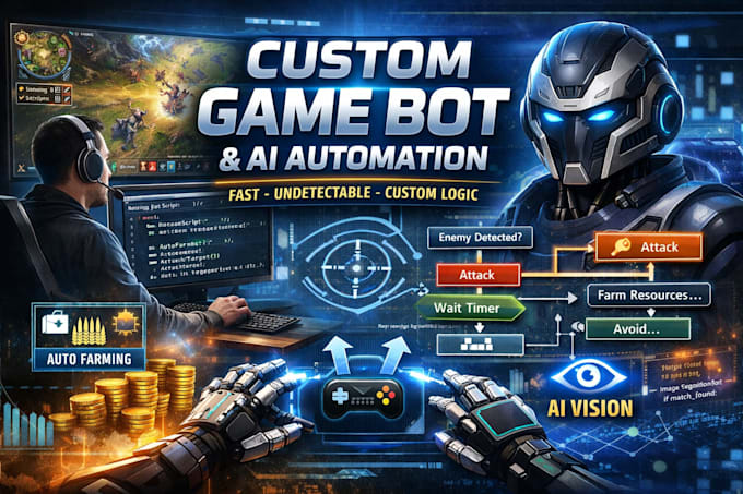 develop a custom game bot, ai game ui, ai game bot automation bot for games