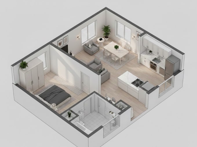 design your small studio apartment and 3d plan