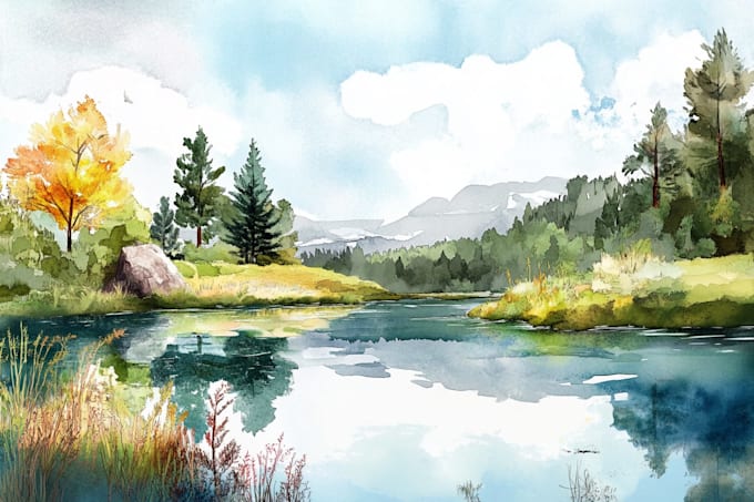 draw a watercolor landscape illustration