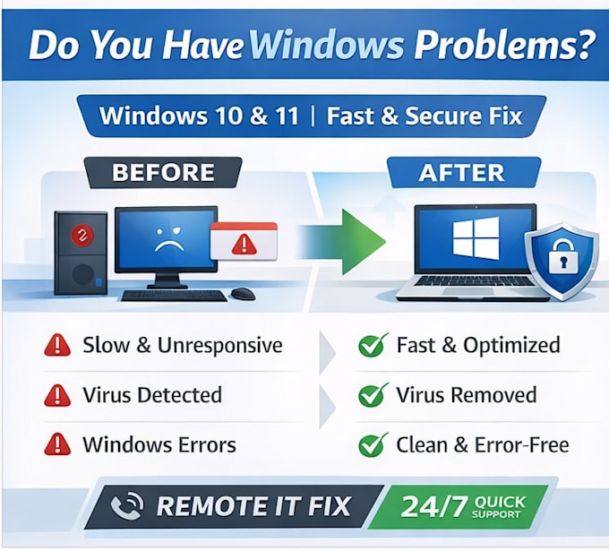 fix windows issues and provide professional remote IT support