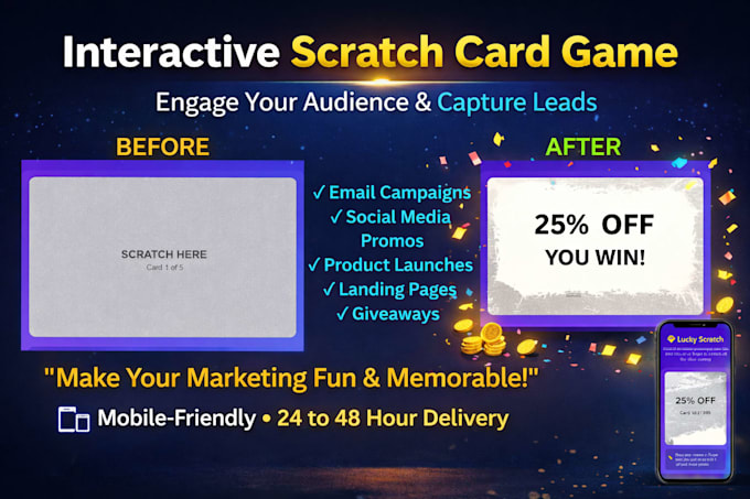create interactive HTML5 mini games like spin wheel, scratch card for marketing