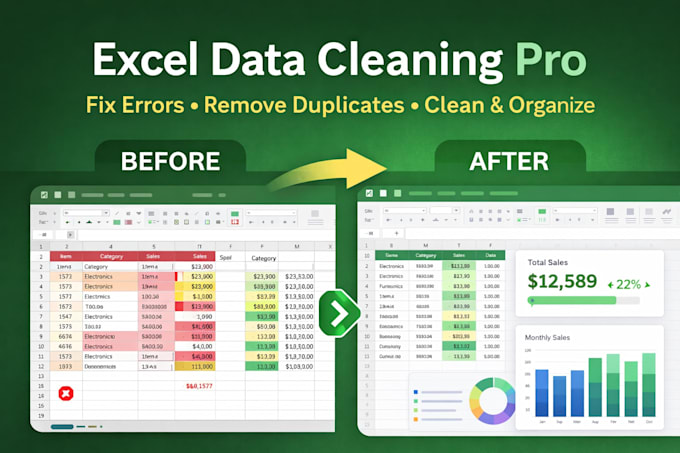do excel data cleaning, formatting and data organization professionally