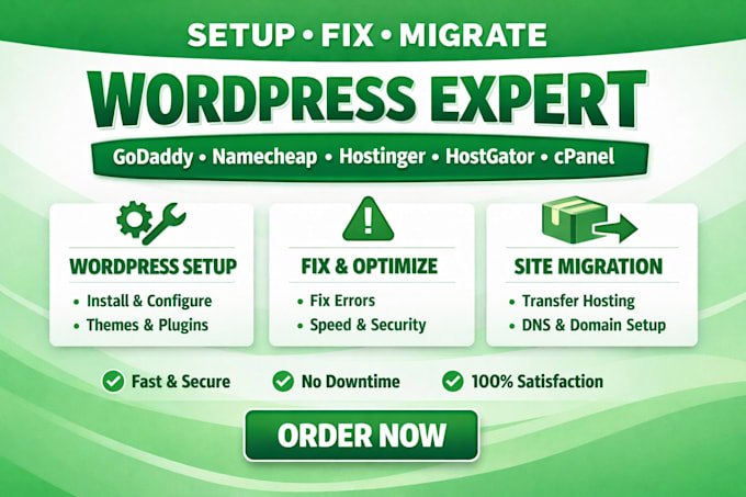 setup fix migrate wordpress on godaddy namecheap hostinger hostgator cpanel
