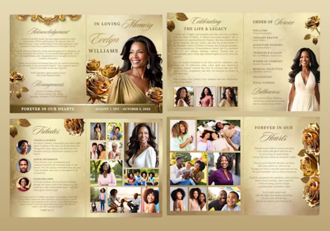 design funeral program, obituary flyer and memorial booklet