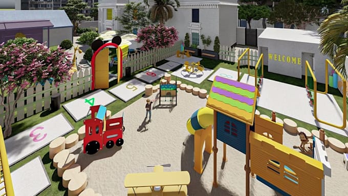 Renew 3dpreschool building,outdoor playground, interior design,garden ...
