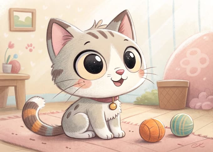 draw cute cartoon style cat illustration