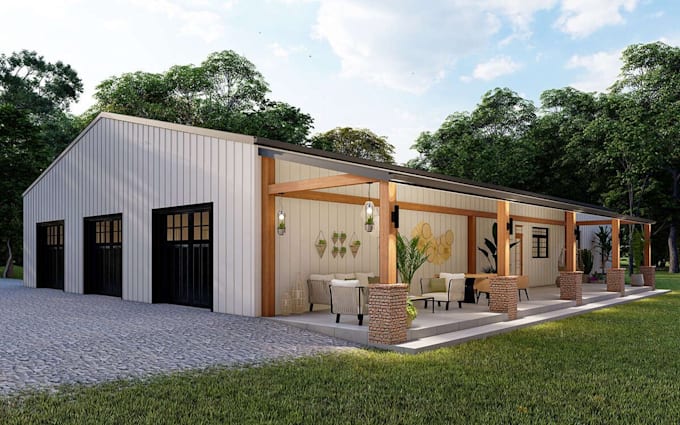 create permit ready barndominium pole barn plans realistic visual representation