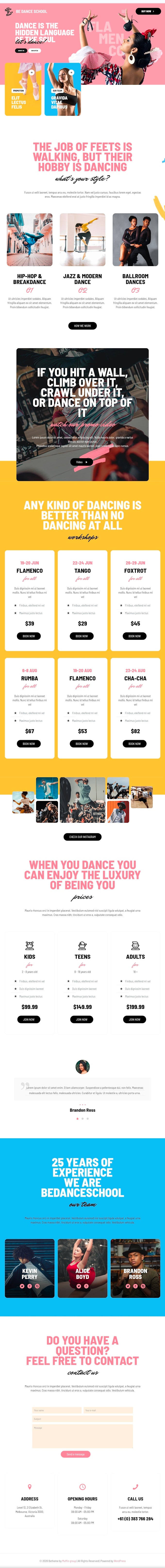 design dance school website design