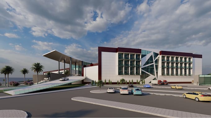 model 3d hotel elevation,landscape hotel environment render,park solution design