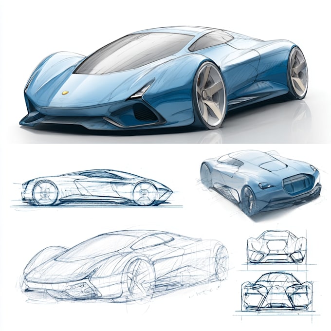 design a car from sketches into 3d modelling