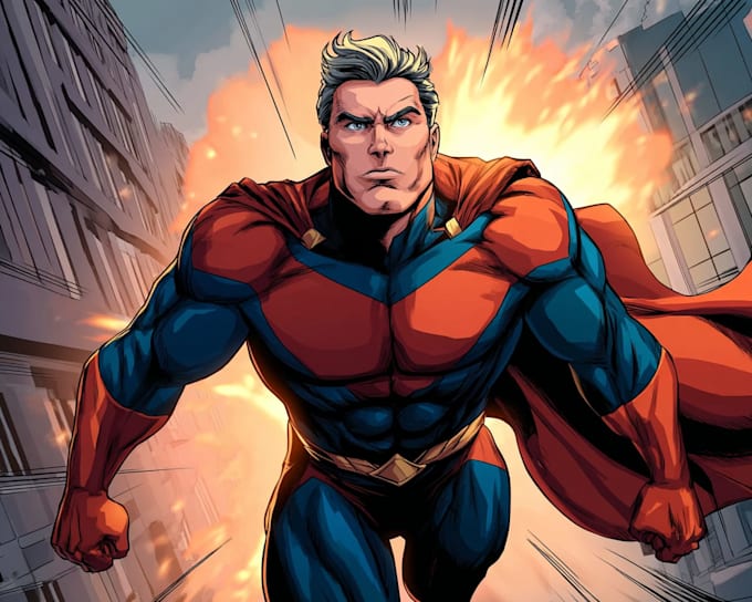 make a fun and colorful superhero cartoon illustration