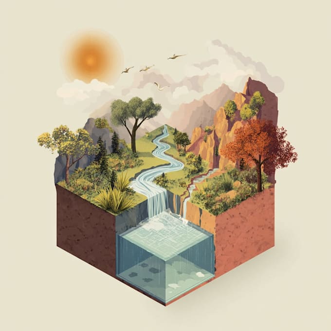 draw a flat vector landscape illustration
