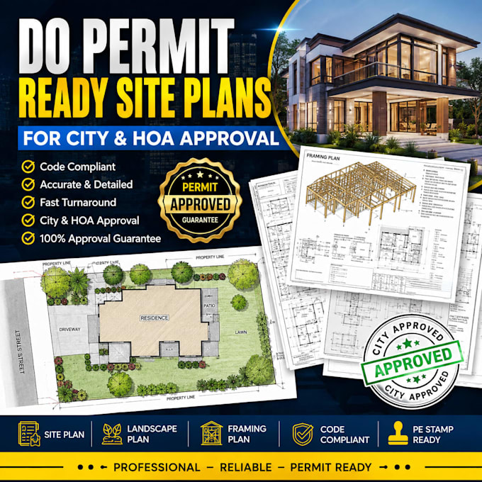 do permit ready site plans for city, hoa approval, including landscape, framing,