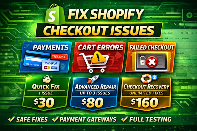 fix shopify checkout issues and payment errors