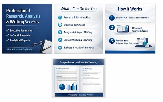 do professional research, analysis, executive summaries and writing