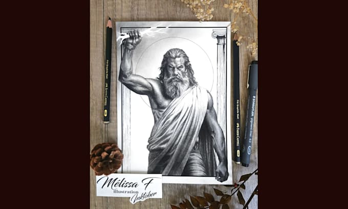 draw a detailed graphite mythology illustration