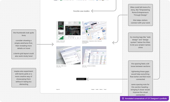 review your UX portfolio and give actionable feedback
