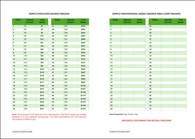 create a printable weekly savings challenge with excel