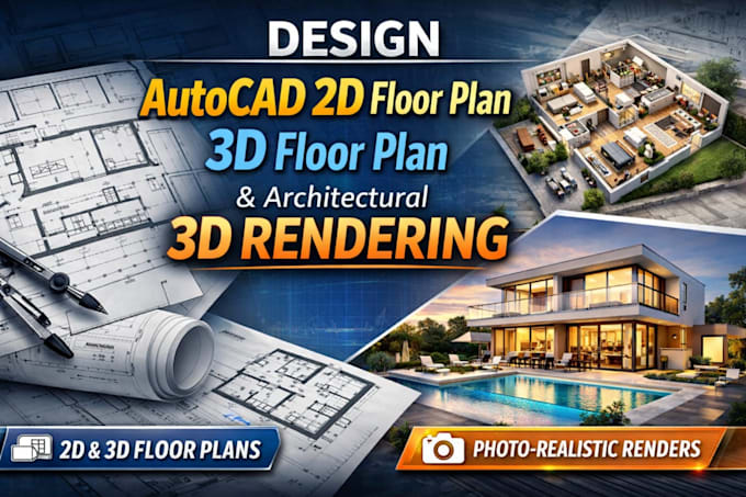 design autocad 2d floor plan 3d floor plan design and architectural 3d rendering