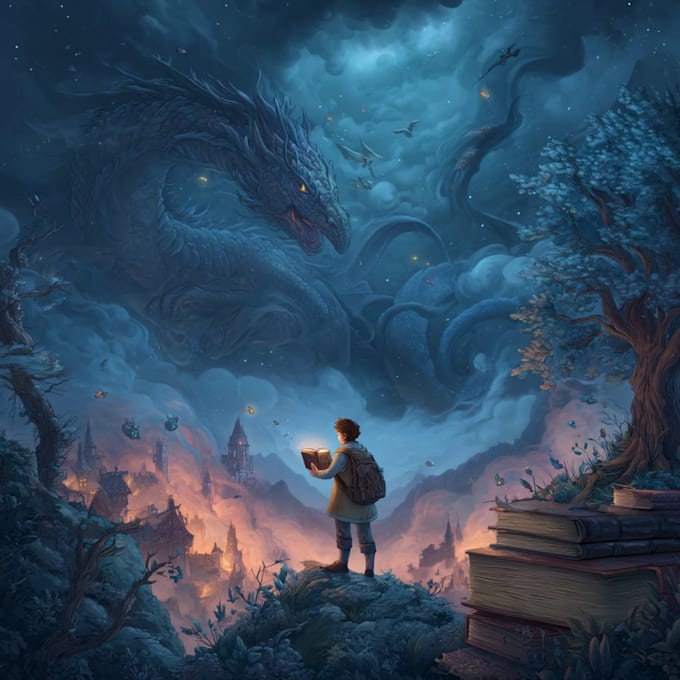 draw fantasy book cover, illustration