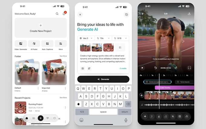 develop ai video generator app, ai video editor app like capcut, filmora, vn