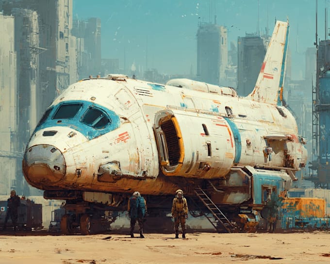 design a spaceship, sci fi illustration and sci fi art
