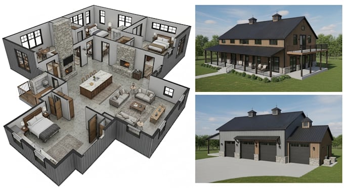 design barndominium plans, 3d layout and custom metal homes designs