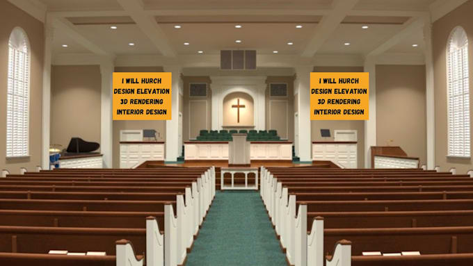 do church design elevation 3d rendering interior design