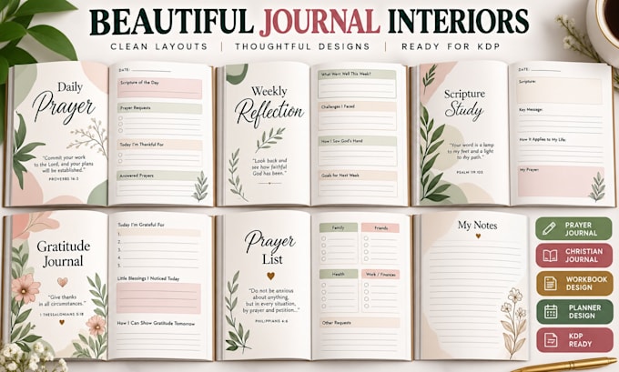 design prayer journal, christian journal and KDP workbook design