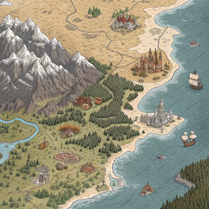 Make a high quality detailed fantasy map for dnd and fiction by ...