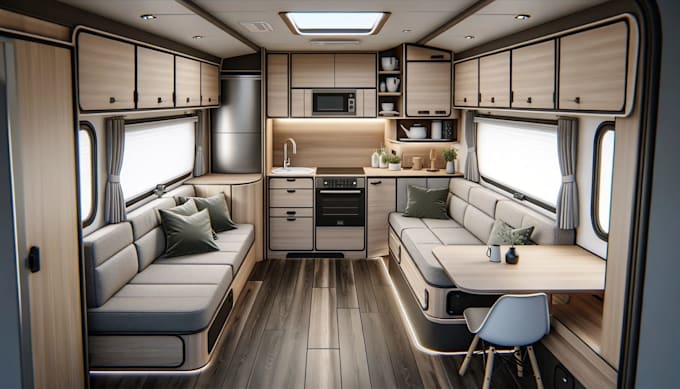 design professional 3d caravan, camper van, or mobile home interior layout