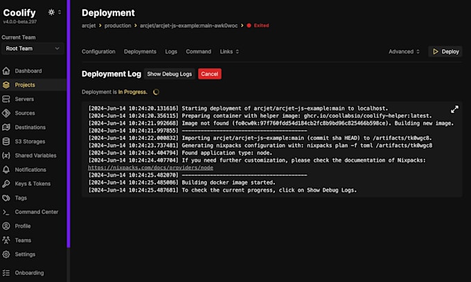 deploy, configure and manage self hosted coolify platform for your apps, proxmox
