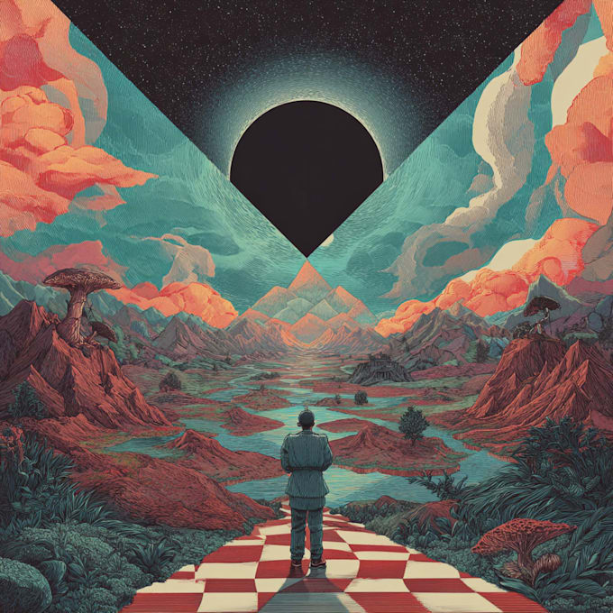 create a unique psychedelic surrealistic illustration for album cover