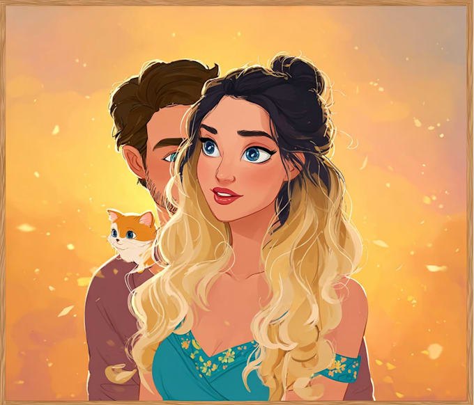 make disney style cartoon couple art