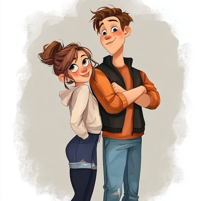 create a cute animated couple illustration
