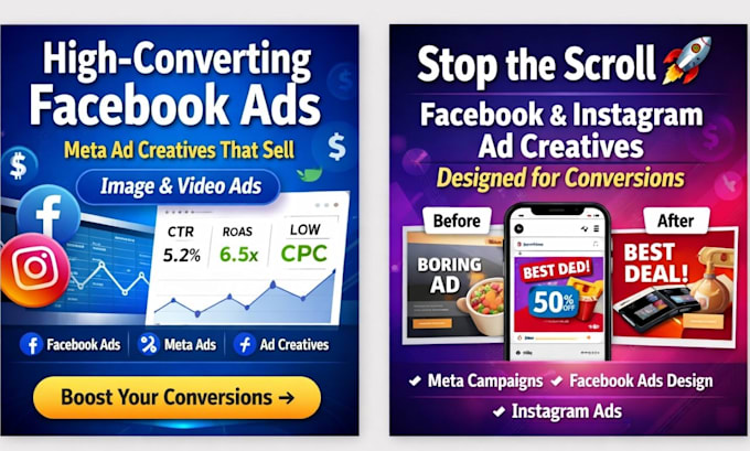 design high converting facebook ads and meta video ad creatives