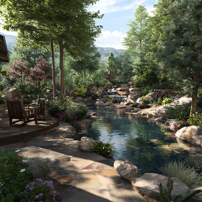 create backyard landscape design rendering