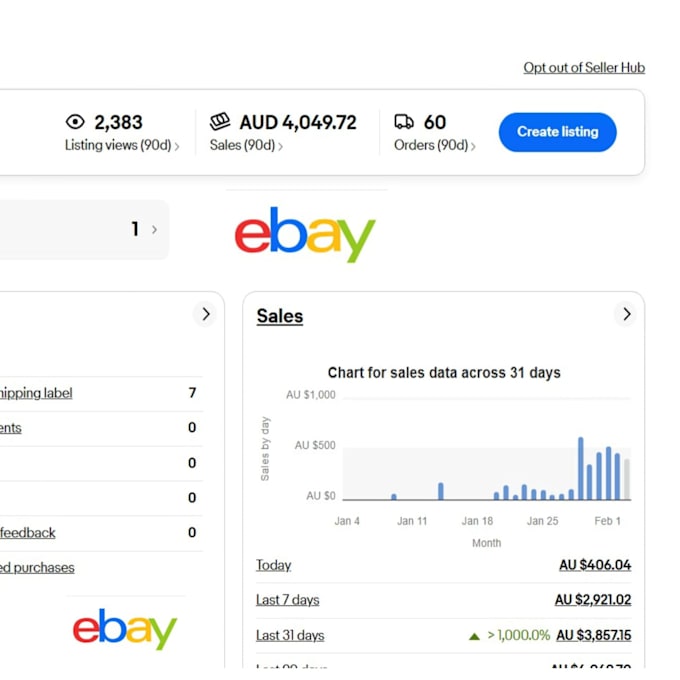 create ebay listing , order proceeding and customer service