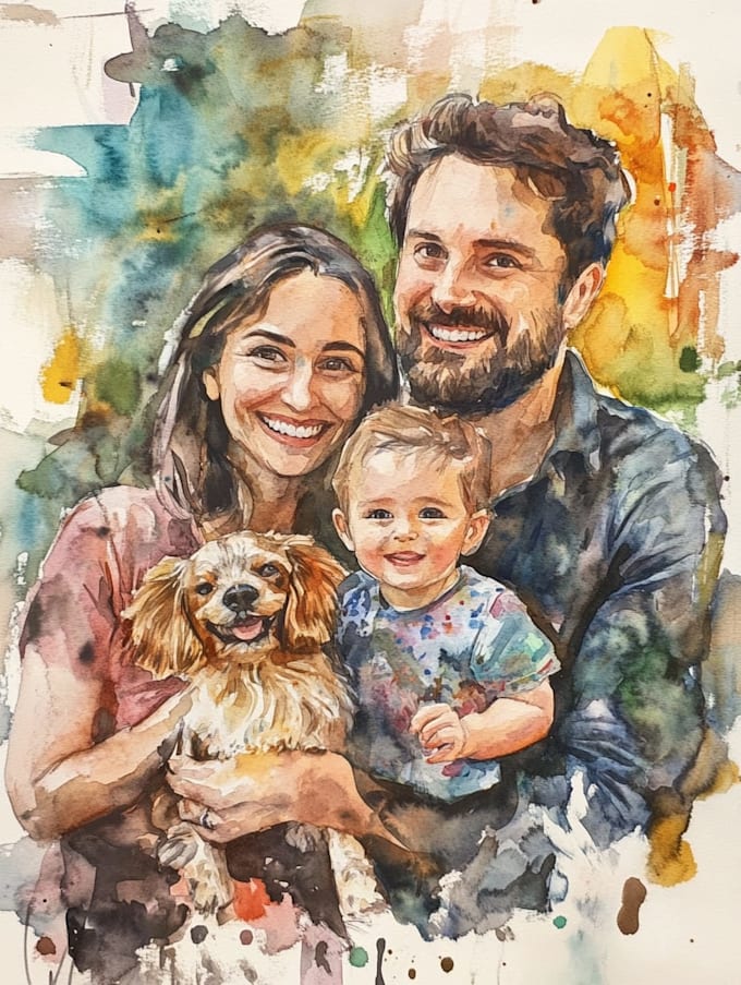 Amazing family portrait watercolor portrait by Cortneyowan | Fiverr